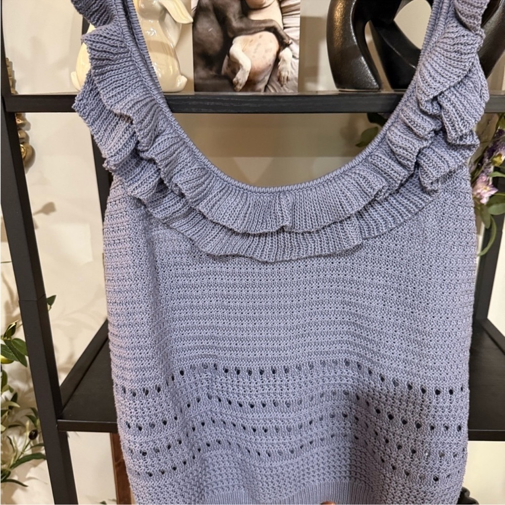 7 For All Mankind Blue Ruffled Knit sweater - Picture 8 of 9